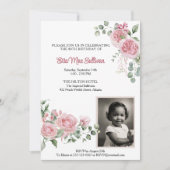 Pink Roses Floral 80. Geburtstag Foto Einladung (Vorderseite)