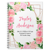 Pink Roses Floral Baby Birth Stats Notizblock (Vorderseite)