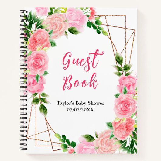 Pink Roses Floral Baby Shower Guest Book Notizblock (Vorderseite)