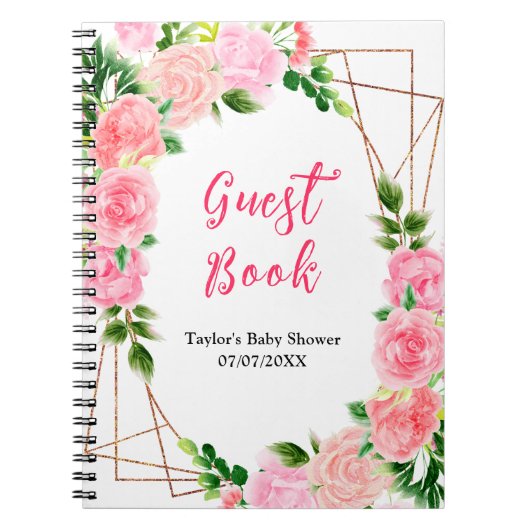 Pink Roses Floral Baby Shower Guest Book Notizblock (Vorderseite)