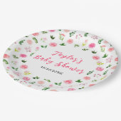 Pink Roses Floral Baby Shower Pappteller (Schrägansicht)