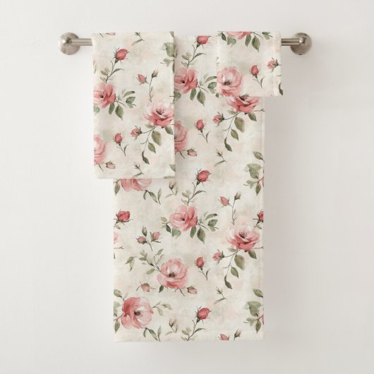 Pink Roses Floral  Badhandtuch Set (Insitu)