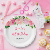 Pink Roses Floral Birthday Pappteller (Party)