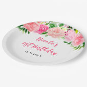 Pink Roses Floral Birthday Pappteller (Schrägansicht)