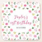 Pink Roses Floral Birthday Rechteckiger Pappuntersetzer (Vorderseite)