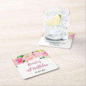 Pink Roses Floral Birthday Rechteckiger Pappuntersetzer (Vor Ort)