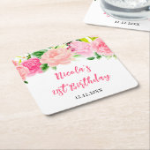 Pink Roses Floral Birthday Rechteckiger Pappuntersetzer (angewinkelt)