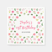 Pink Roses Floral Birthday Serviette (Vorderseite)