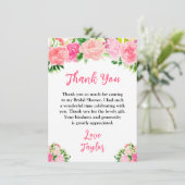 Pink Roses Floral Bridal Shower Dankeskarte (Stehend Vorderseite)