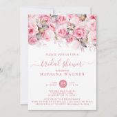 Pink Roses Floral Bridal Shower Einladung (Vorderseite)