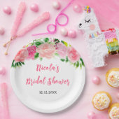 Pink Roses Floral Bridal Shower Pappteller (Party)
