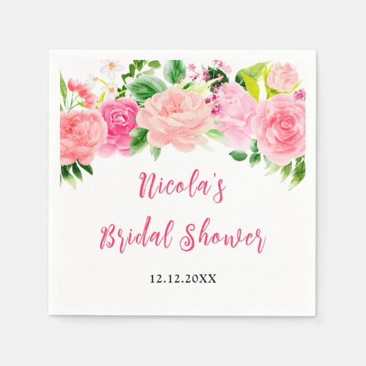 Pink Roses Floral Bridal Shower Serviette (Vorderseite)