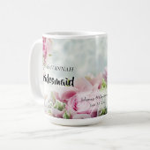 Pink Roses Floral Bridesmaid Gastgeschenk Hochzeit Kaffeetasse (Vorderseite Links)
