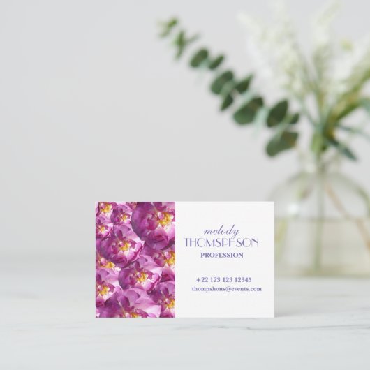 Pink Roses Floral Business Card Visitenkarte (Stehend Vorderseite)