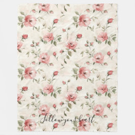 Pink Roses Floral  Fleecedecke