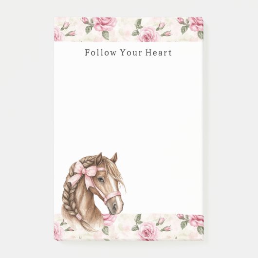 Pink Roses Floral Horse Bow Quote Post-it Klebezettel (Vorderseite)
