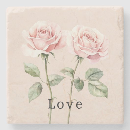 Pink Roses Floral Love Steinuntersetzer (Vorderseite)