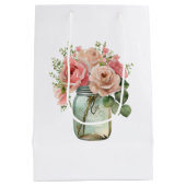 Pink Roses Floral Mason Jar Mittlere Geschenktüte (Rückseite)