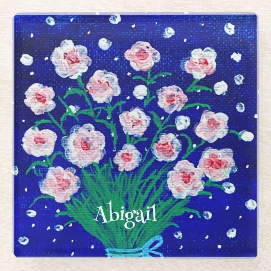 Pink Roses Floral Personalized Coaster Glasuntersetzer (Vorderseite)