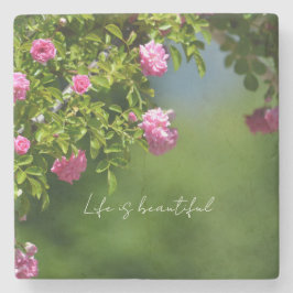 Pink Roses Floral (photography by me) Steinuntersetzer