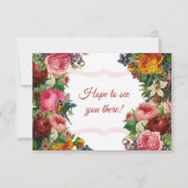 PInk Roses Floral Striped Wedding RSVP Karte (Rückseite)
