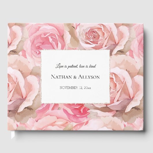 Pink Roses Floral Wedding Gästebuch (Vorderseite)