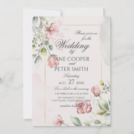 Pink Roses floral Wedding Invitation Einladung