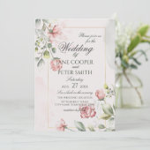 Pink Roses floral Wedding Invitation Einladung (Stehend Vorderseite)