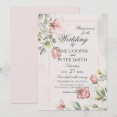 Pink Roses floral Wedding Invitation Einladung (Vorne/Hinten)