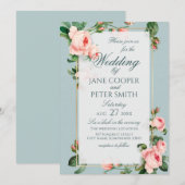 Pink roses floral Wedding Invitation Einladung (Vorne/Hinten)