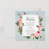 Pink Roses floral Wedding Invitation Einladung (Vorne/Hinten)