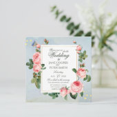 Pink Roses floral Wedding Invitation Einladung (Stehend Vorderseite)