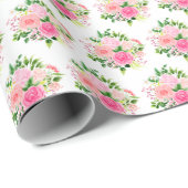 Pink Roses Flowers and Greenery Geschenkpapier (Rolleneckpunkt)