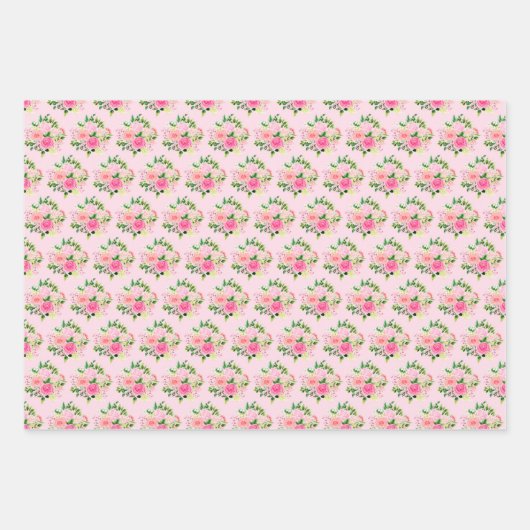 Pink Roses Flowers and Greenery Geschenkpapier Set (Vorderseite 2)