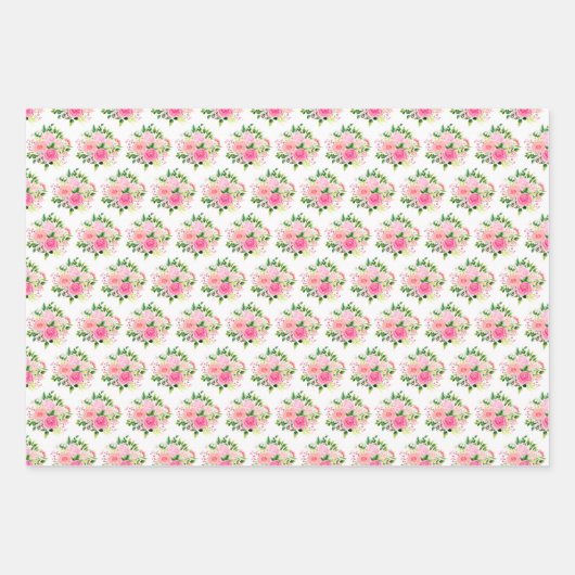 Pink Roses Flowers and Greenery Geschenkpapier Set (Vorderseite)