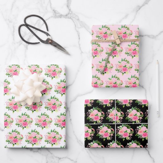 Pink Roses Flowers and Greenery Geschenkpapier Set (Vorderseite)