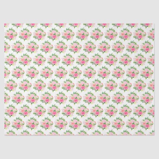 Pink Roses Flowers and Greenery Seidenpapier (Vorderseite)