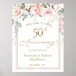 Pink Roses Foliage Poster zum 50. Hochzeitstag