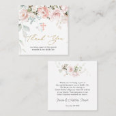 Pink Roses Foliage Taufe Danke Business Card Quadratische Visitenkarte (Vorne/Hinten)