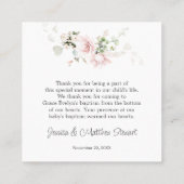 Pink Roses Foliage Taufe Danke Business Card Quadratische Visitenkarte (Rückseite)