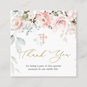 Pink Roses Foliage Taufe Danke Business Card Quadratische Visitenkarte