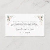 Pink Roses Foliage Taufe Danke Business Card Visitenkarte (Rückseite)