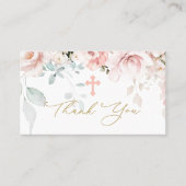 Pink Roses Foliage Taufe Danke Business Card Visitenkarte (Vorderseite)