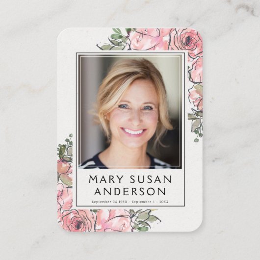 Pink Roses Foto Beerdigung Gedenkkarte Visitenkarte (Rückseite)