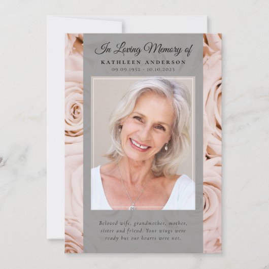 Pink Roses Foto Memorandum Service Program Einladung (Vorderseite)