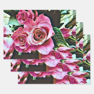 PINK ROSES GESCHENKPAPIER SET