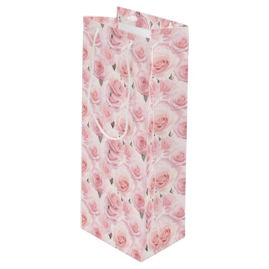 Pink Roses Geschenktasche Geschenktüte Für Weinflaschen (Vorderseite Schrägansicht)