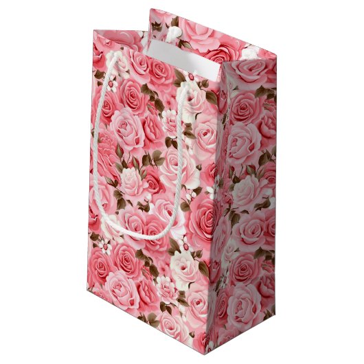 Pink Roses Geschenktasche Kleine Geschenktüte (Rückseite Schrägansicht)