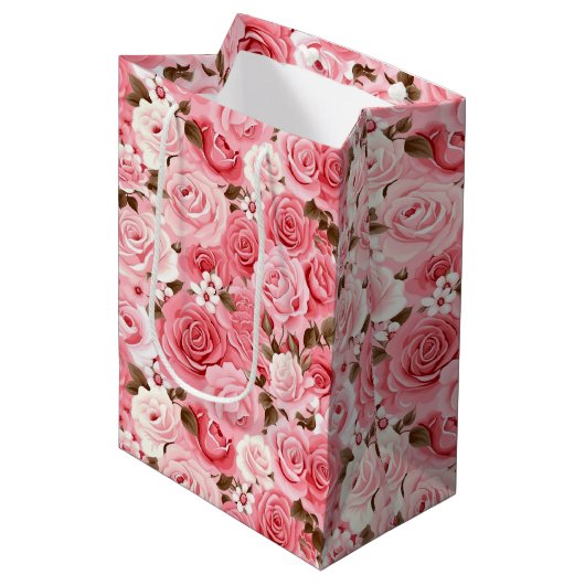 Pink Roses Geschenktasche Mittlere Geschenktüte (Vorderseite Schrägansicht)