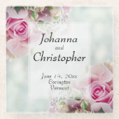Pink Roses Glass Wedding Untersetzer (Vorderseite)
